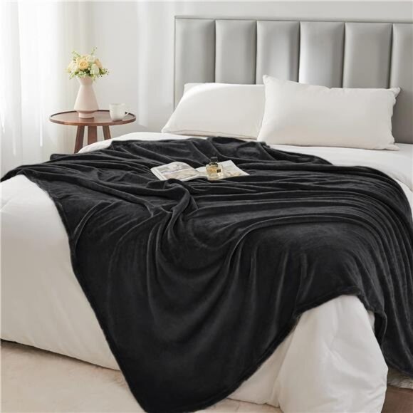 Fleece Blankets Queen Size for Bed, Luxury Plush Cozy Fuzzy Black - Picture 5 of 7